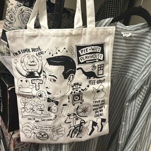 New! Unisex Peewee Herman tote bag. Fits a Mac Air! White with black ink.